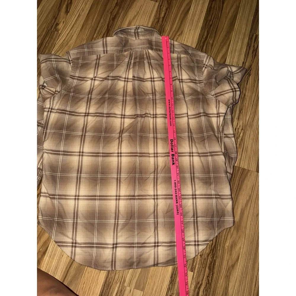 VTG 90s Polo by Ralph Lauren XL Plaid Flannel Shirt Tan Brown Two Pocket Soft